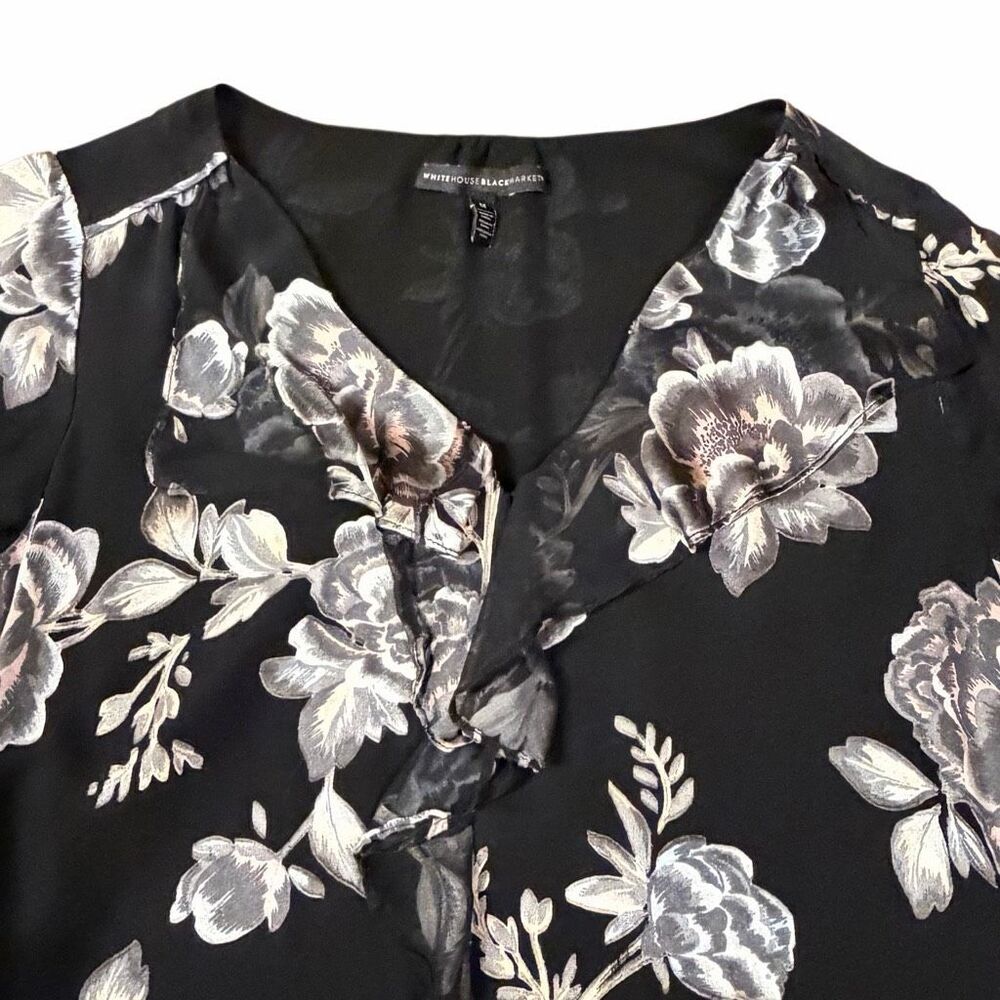 White House Black Market Silk-Blend Floral Burnout Blouse - Sz Med - Picture 7 of 14